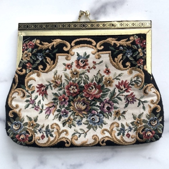 Vintage Tapestry Needlepoint Floral Clutch Handbag - Picture 1 of 10
